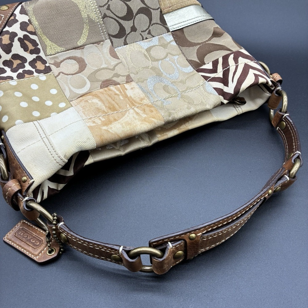 Coach Carly 10814 Y2K Patchwork Signature Hobo Shoulder Bag Brown Tan Canvas - Picture 14 of 16